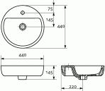 Раковина CASPIA RING 44x44 см с отверстием 2