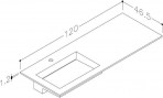 KAME Corian izlietne, bez krāna cauruma, 120 cm, matēta balta 2