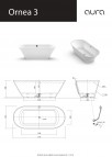 Ornea 3 brīvi stāvoša vanna 171x76x54 cm, Balta 6