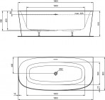 Dea brīvi stāvoša vanna pret sienu 180x80 cm, Balta matēta 2
