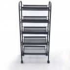 Duschy metāla piecdaļīgs taisnstūra plaukts uz riteņiem, Melns 2