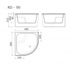 Dziļais dušas paliktnis RD-90 R=550,895x895mm ar kājām un paneli,Balts 4