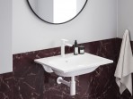 Eleganta izlietnes maisītājs uz pjedestāla 170 mm bez notekas, balts  6