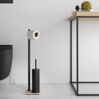 Gedy Trilly tualetes papīra un birstes turētājs, Melns matēts/Koks 3