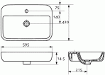 Раковина CASPIA SQUARE 60x43 см с отверстием 2