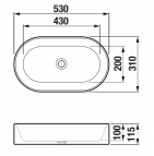 Jika Astra Oval izlietne uz virsmas 53x31 cm, Balta  2