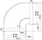 līkums 90°,  apaļš Ø 150 mm 2