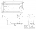 Oberon SOLO vanna 170x75 cm ar kājām, balta Quaryl® 9