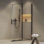 Roll ROWI dušas siena ar durvīm Walk in 140, Melns/Caurspīdīgs stikls