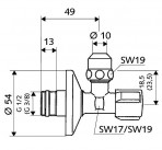 Schell stūra ventilis 1/2 x 3/8 (10mm), ar blīvi 2