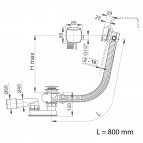 Сифон для ванны РАСШИРЕННЫЙ - С ПЕРЕЛИВОМ (L = 800 мм) 2